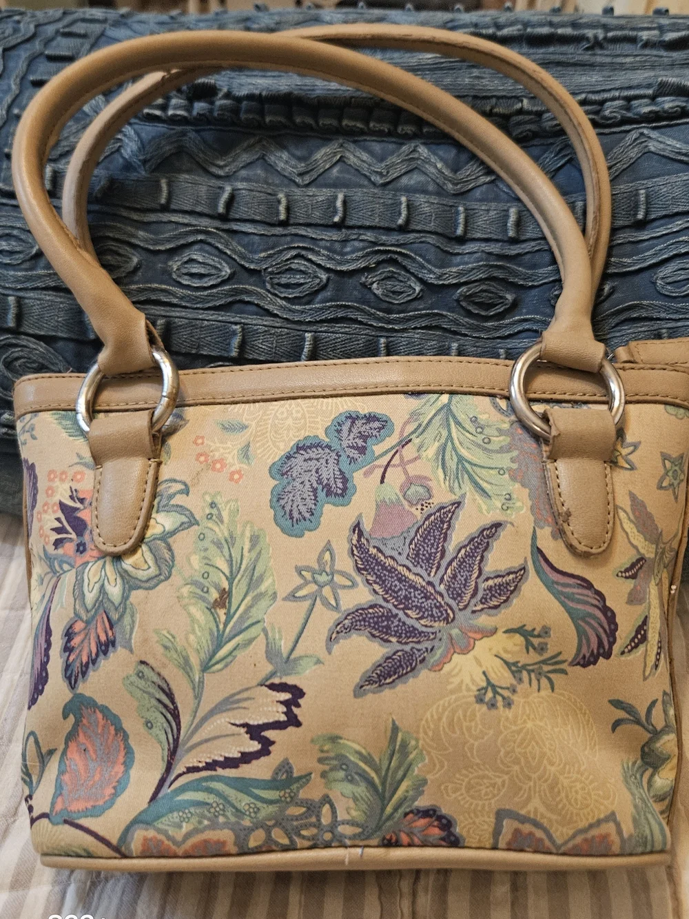 Etienne Aigner Tan Floral Shoulder Bag with Multicolor Print